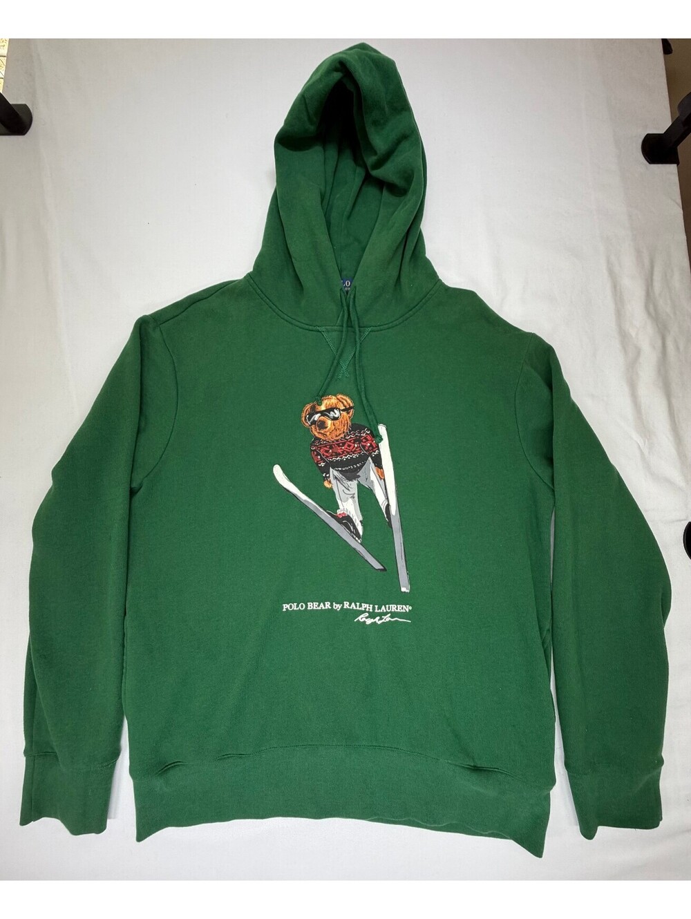 Polo Ralph Lauren Men's Hoodie Graphic Polo Bear Pullover Fleece Size L Green